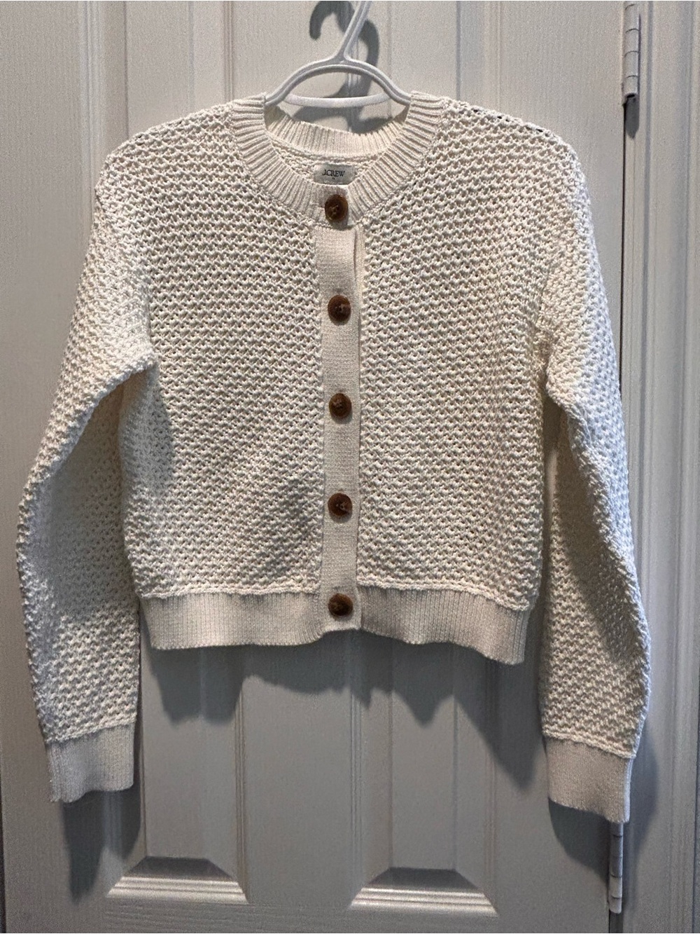 J. Crew Cream Textured Knit Button-Up Cardigan